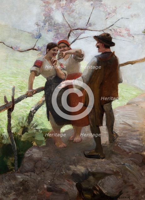 Hutsuls in Conversation, c1888. Creator: Waclaw Szymanowski.