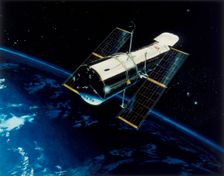 Hubble Space Telescope in orbit, 1980s Creator: Unknown