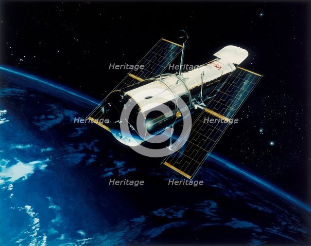 Hubble Space Telescope in orbit, 1980s Creator: Unknown.