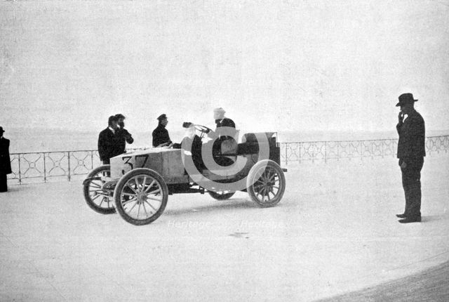 Hubert le Blon, in his Gardner-Serpollet steam car, Nice, 1903. Artist: Unknown