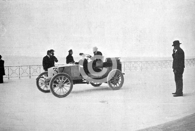Hubert le Blon, in his Gardner-Serpollet steam car, Nice, 1903. Artist: Unknown