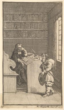Hudibras and the Lawyer (Seventeen Small Illustrations for Samuel Butler's Hudibras, no..., 1721-26. Creator: William Hogarth