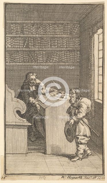 Hudibras and the Lawyer (Seventeen Small Illustrations for Samuel Butler's Hudibras, no..., 1721-26. Creator: William Hogarth.