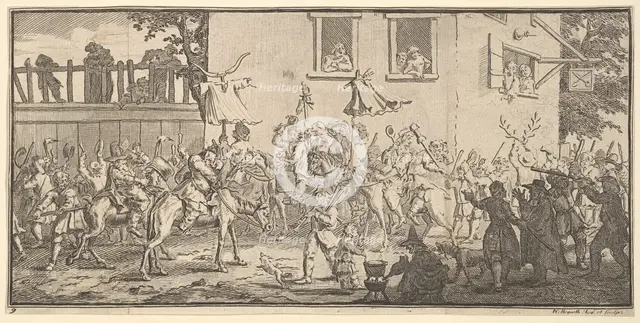 Hudibras and the Skimmington (Seventeen Small Illustrations for Samuel Butler's Hudibra..., 1721-26. Creator: William Hogarth.