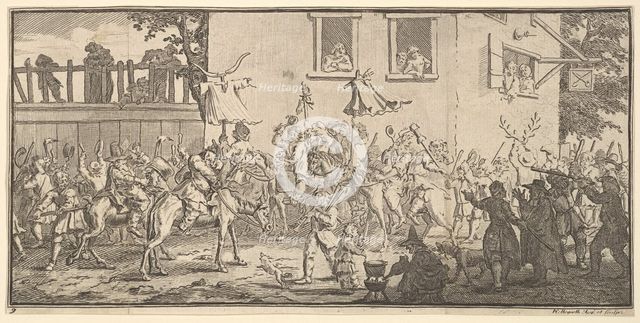 Hudibras and the Skimmington (Seventeen Small Illustrations for Samuel Butler's Hudibra..., 1721-26. Creator: William Hogarth.