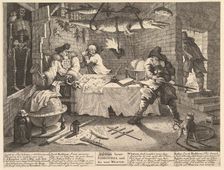 Hudibras beats Sidrophel and his man Whacum (Twelve Large Illustrations for Sa..., February 1725-26. Creator: William Hogarth