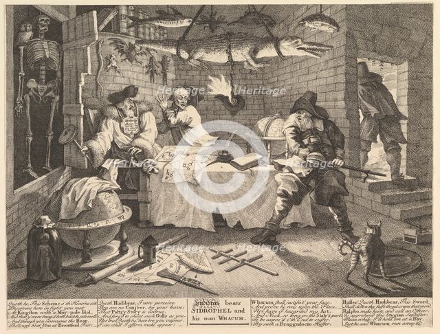 Hudibras beats Sidrophel and his man Whacum (Twelve Large Illustrations for Sa..., February 1725-26. Creator: William Hogarth.