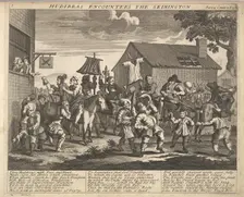 Hudibras Encounters the Skimmington (Plate 7: Illustrations to Samuel Butler's Hudi..., 1725-30 (?). Creator: Unknown