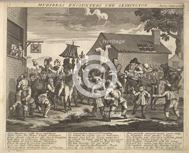 Hudibras Encounters the Skimmington (Plate 7: Illustrations to Samuel Butler's Hudi..., 1725-30 (?). Creator: Unknown.