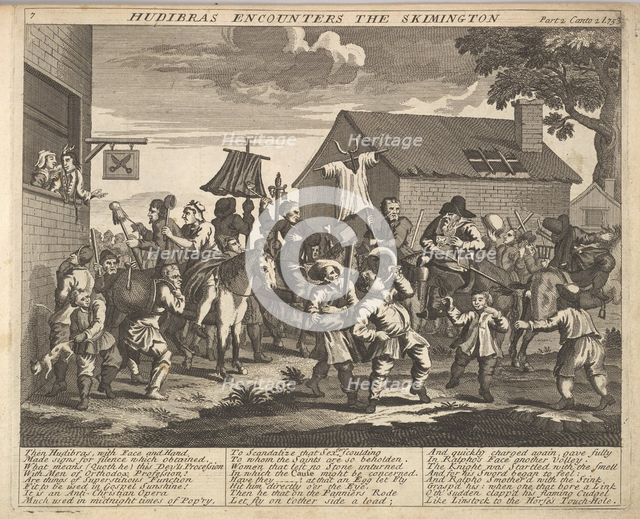 Hudibras Encounters the Skimmington (Plate 7: Illustrations to Samuel Butler's Hudi..., 1725-30 (?). Creator: Unknown.