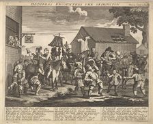 Hudibras Encounters the Skimmington (Plate 7: Illustrations to Samuel Butler's Hudi..., 1725-30 (?). Creator: Unknown