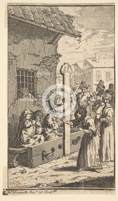 Hudibras in Tribulation (Seventeen Small Illustrations for Samuel Butler's Hudibras, no..., 1721-26. Creator: William Hogarth.