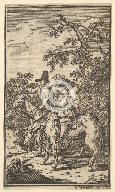 Hudibras Sallying Forth (Seventeen Small Illustrations for Samuel Butler's Hudibras, no..., 1721-26. Creator: William Hogarth.