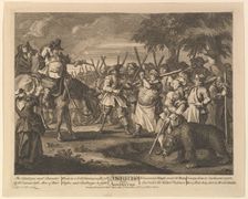 Hudibras's First Adventure (Twelve Large Illustrations for Samuel Butler's Hudibras, Pl..., 1725-68. Creator: William Hogarth