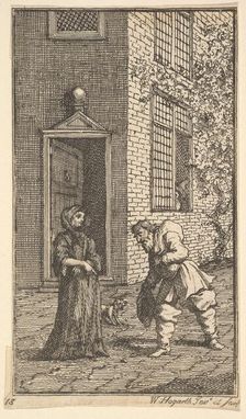 Hudibras Wooing the Widow (Seventeen Small Illustrations for Samuel Butler's Hudibras..., 1721-26. Creator: William Hogarth