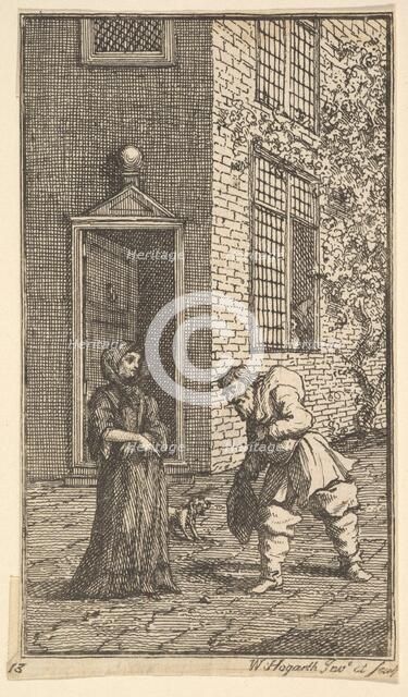 Hudibras Wooing the Widow (Seventeen Small Illustrations for Samuel Butler's Hudibras..., 1721-26. Creator: William Hogarth.