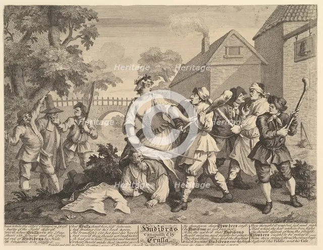 Hudibras Vanquished by Trulla (Twelve Large Illustrations for Samuel Butler's ..., February 1725-26. Creator: William Hogarth.