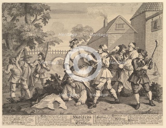 Hudibras Vanquished by Trulla (Twelve Large Illustrations for Samuel Butler's ..., February 1725-26. Creator: William Hogarth.