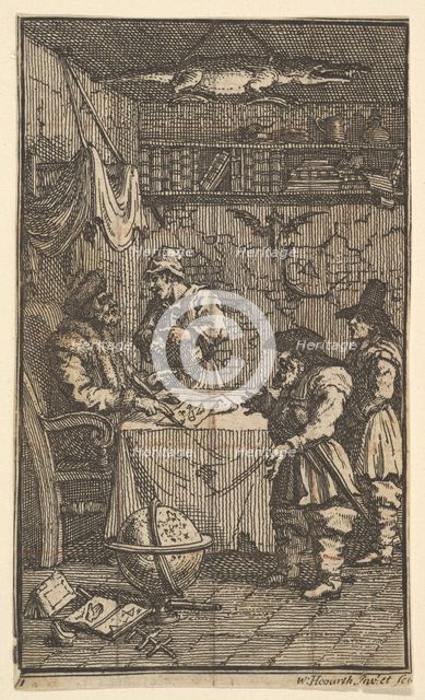 Hudibras Visiting Sidrophel (Seventeen Small Illustrations for Samuel Butler's Hudibras..., 1721-26. Creator: William Hogarth.