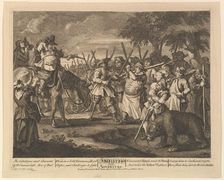 Hudibras's First Adventure (Twelve Large Illustrations for Samuel Butler's Hudibras, Pl..., 1725-68. Creator: William Hogarth