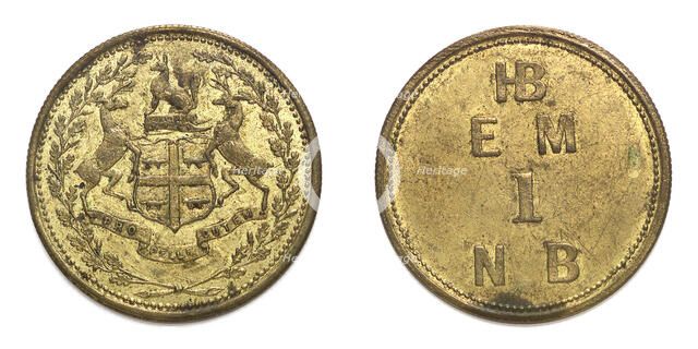 Hudson Bay Company Token, denomination one Made Beaver, c1865. Creator: Numismatics, American Coins  .