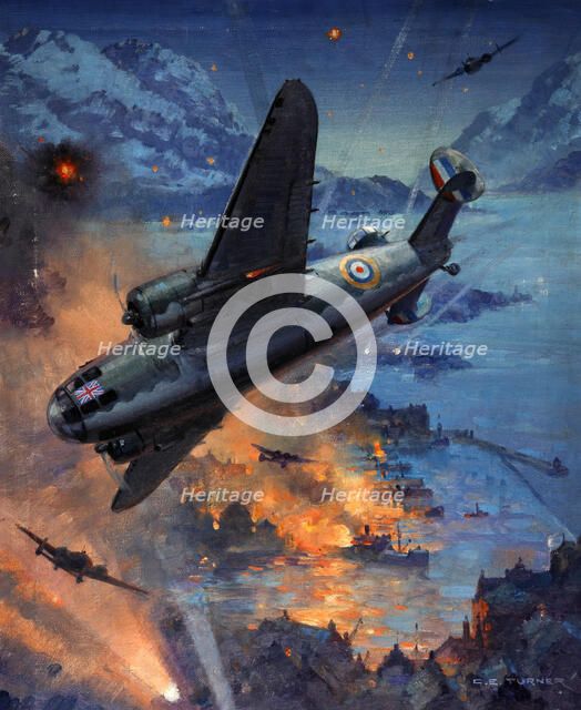 Hudson bombers on a coastal raid, between 1939 and 1946. Creator: Charles E Turner.