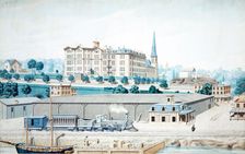 Hudson River Railroad Station, with a View of Manhattan College, ca. 1860-70. Creator: Unknown