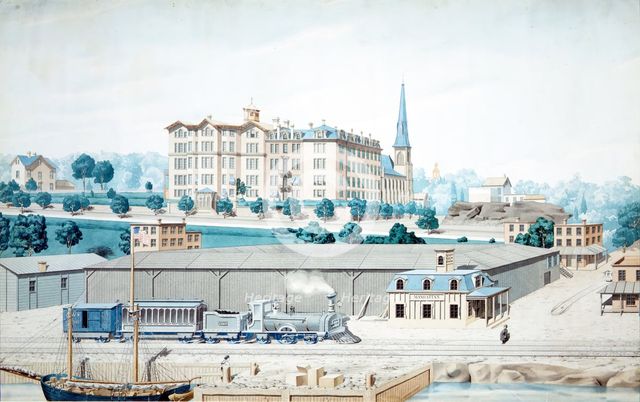 Hudson River Railroad Station, with a View of Manhattan College, ca. 1860-70. Creator: Unknown.