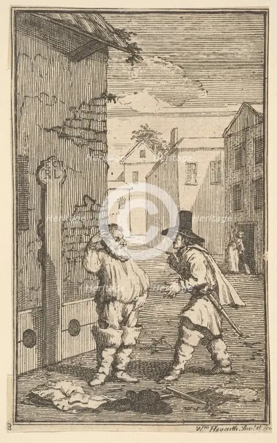 Hudubras and Ralpho Disputing (Seventeen Small Illustrations for Samuel Butler's Hudibr..., 1721-26. Creator: William Hogarth.