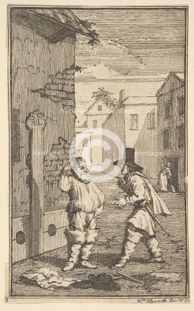 Hudubras and Ralpho Disputing (Seventeen Small Illustrations for Samuel Butler's Hudibr..., 1721-26. Creator: William Hogarth.