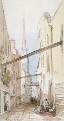 Huggin Lane, City of London, 1851. Artist: Thomas Colman Dibdin