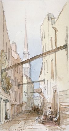 Huggin Lane, City of London, 1851. Artist: Thomas Colman Dibdin