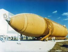 Huge external fuel tank, second Space Shuttle flight, Kennedy Space Center, USA, 1981. Creator: NASA