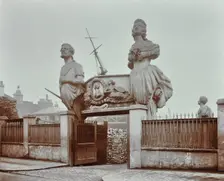 Huge figureheads at Castle's Ship Breaking Yard, Westminster, London, 1909