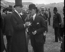Hugh Cecil Lowther, 5th Earl of Lonsdale, Wearing a Top Hat Smoking a Cigar at a Horse racing Event, Creator: British Pathe Ltd