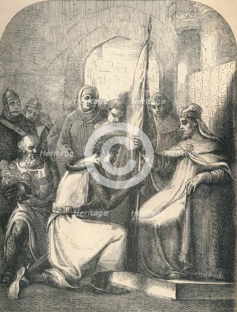 Hugh de Vermandois receiving a consecrated Banner from Pope Urban, 1869. Artist: Unknown