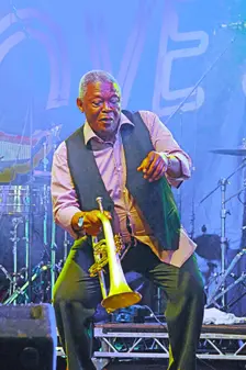 Hugh Masekela, Love Supreme Jazz Festival, Glynde Place, East Sussex, 2015. Artist: Brian O'Connor