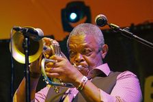Hugh Masekela, Love Supreme Jazz Festival, Glynde Place, East Sussex, 2015. Artist: Brian O'Connor