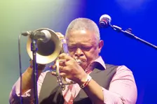Hugh Masekela, Love Supreme Jazz Festival, Glynde Place, East Sussex, 2015. Artist: Brian O'Connor
