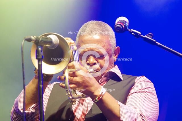 Hugh Masekela, Love Supreme Jazz Festival, Glynde Place, East Sussex, 2015. Artist: Brian O'Connor.