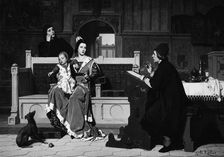 Hugo van der Goes Painting the Portrait of Mary of Burgundy. Creator: Wilhelm Koller