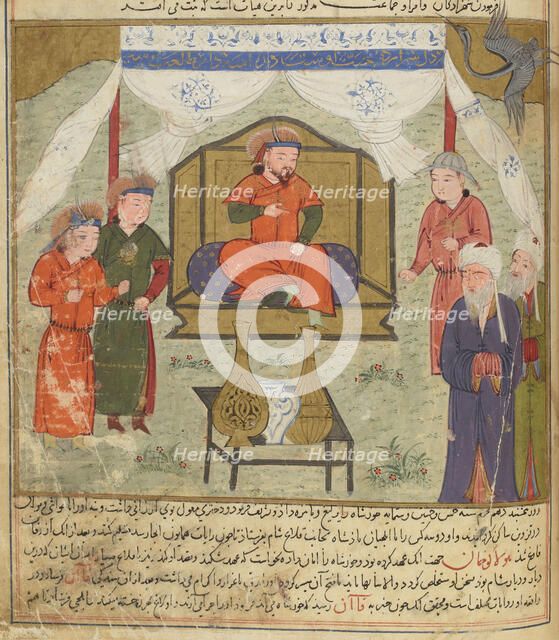 Hulagu Khan and Courtiers. Miniature from Jami' al-tawarikh (Universal History), ca 1430. Creator: Anonymous.
