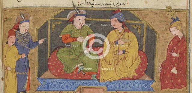 Hulagu Khan at a party. Miniature from Jami' al-tawarikh (Universal History), ca 1430. Creator: Anonymous.