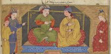 Hulagu Khan at a party. Miniature from Jami al-tawarikh (Universal History), ca 1430. Creator: Anonymous