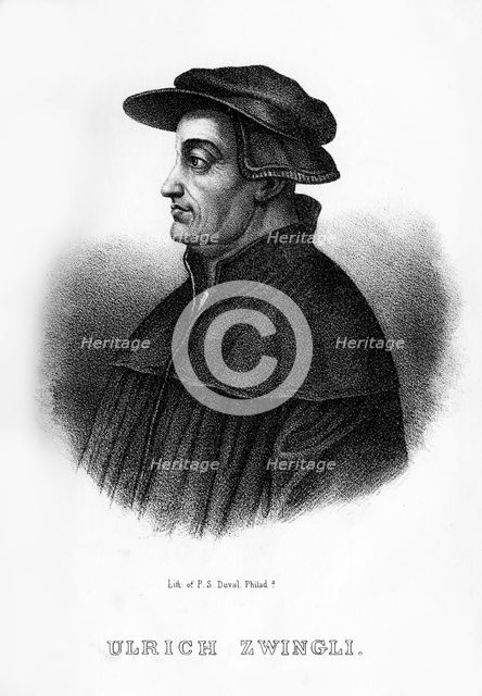 Huldrych Zwingli, Swiss theologian, (1854). Artist: Unknown