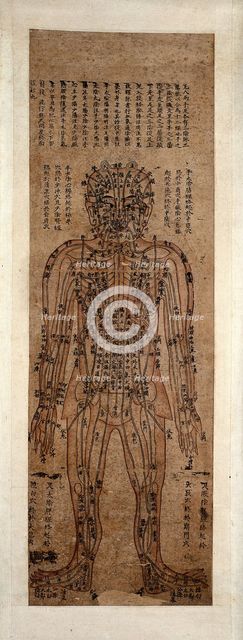 Human body showing acupuncture points; anterior view, (1800-1850?). Creator: Unknown.
