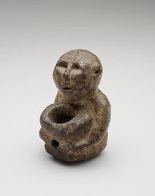 Human effigy pipe bowl, 1000 BCE-1500 CE. Creator: Unknown