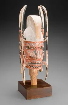 Human head on post for Malaggan funerary rituals, 1880-1920. Creator: Unknown