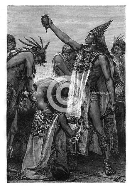 Human sacrifice, Mexico, Pre-Colombian period, (19th century). Artist: Pierre Fritel