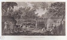 Human sacrifice on Tahiti in the South Pacific, c1773. Artist: W Woollett